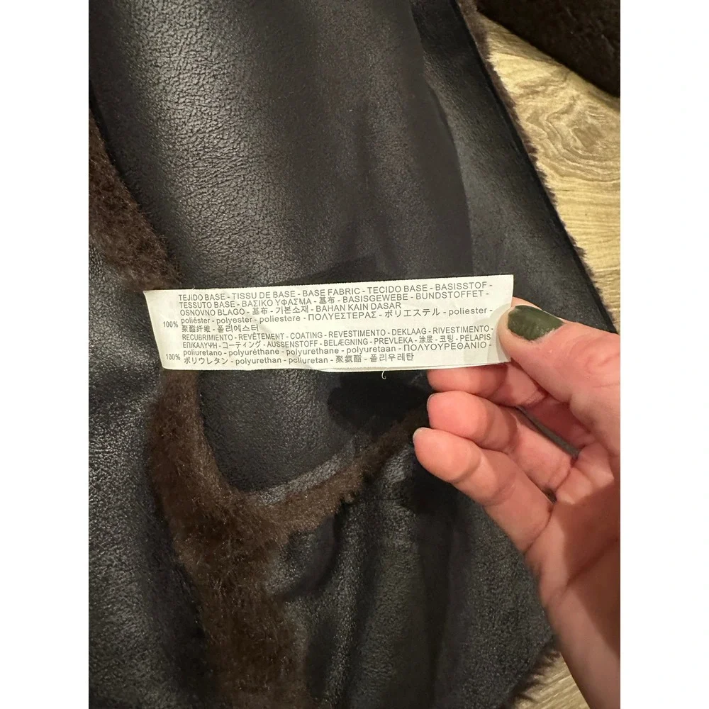 ZARA WOMAN Brown Faux Fur‎ Coat Jacket Button Front Collared Outerwear size XS